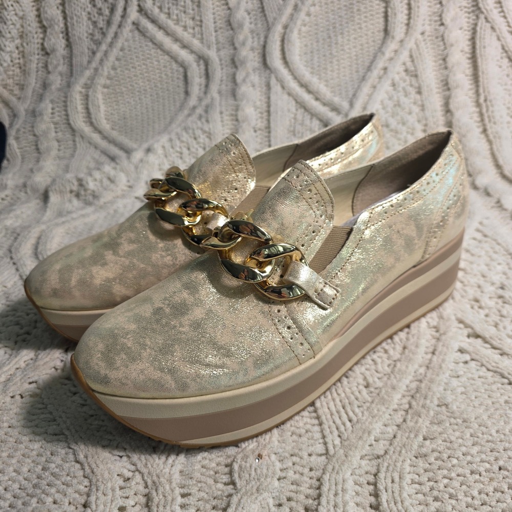 Dolce Vita Triple Platform Loafers Gold Metallic Chain Link Sneaker Women 10 NEW